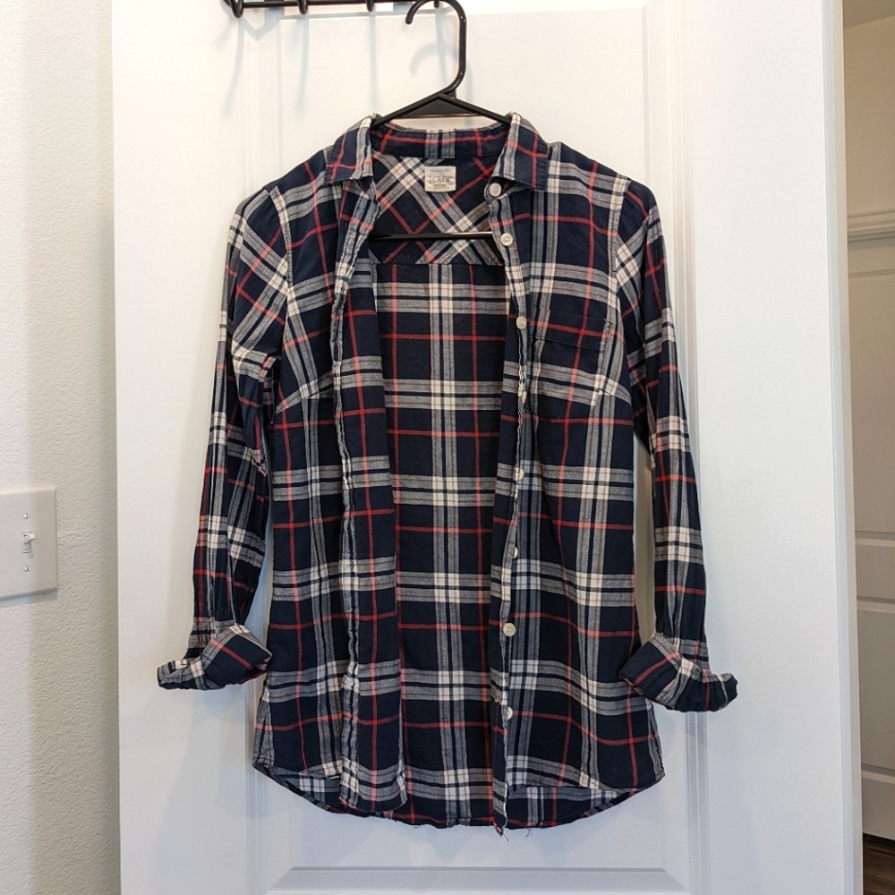 J. Crew Plaid Blue Long Sleeve Button Down Shirt XS